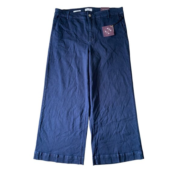 Ava & Viv Womens Wide Leg High-Rise Relaxed Fit Dark Blue Denim Pants - Picture 2 of 16